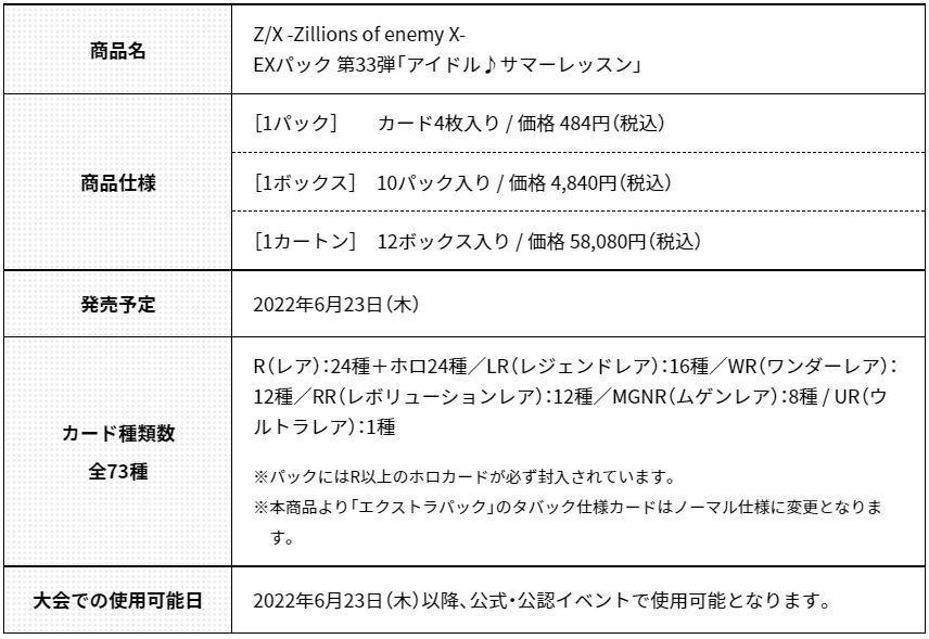 公式商品情報：ゼクス EXパック33弾 アイドルサマーレッスン